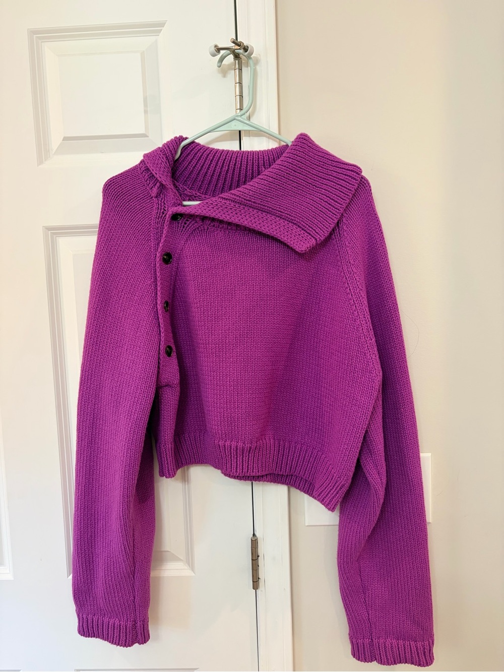 Zara Vibrant Purple Fold-Over Collar Button-Shoulder Sweater